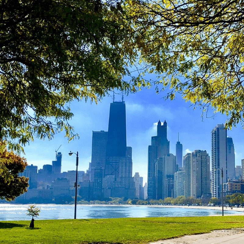 Chicago skyline across lake